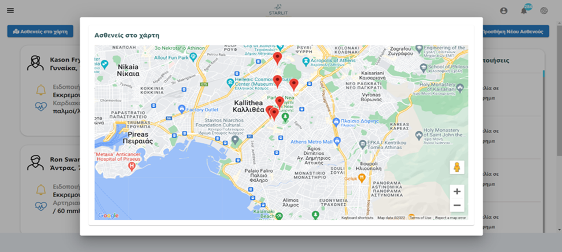 Dashboard – View of dynamic map visualizing locations of patients/beneficiaries